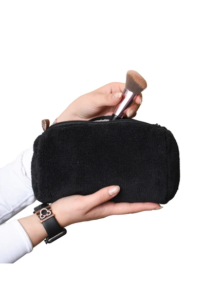 Ayıcı Oyuncak Yumuşak Peluş Makyaj Çantası - Şık ve Kullanışlı Kadın Kozmetik Çantası - Resim 3