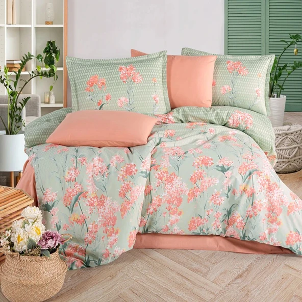 Clasy Ranforce %100 Pamuk Çift Kişilik Nevresim Takımı Nivora V1 Pudra ürün görseli