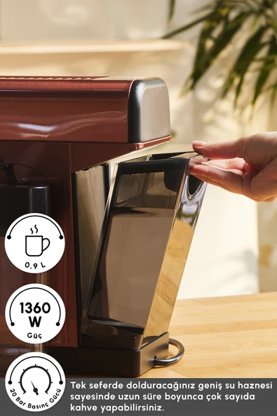 Karaca Mycaffee Barista S20 Entegre Süt Hazneli Otomatik Espresso ve Latte Makinesi Copper - Resim 3