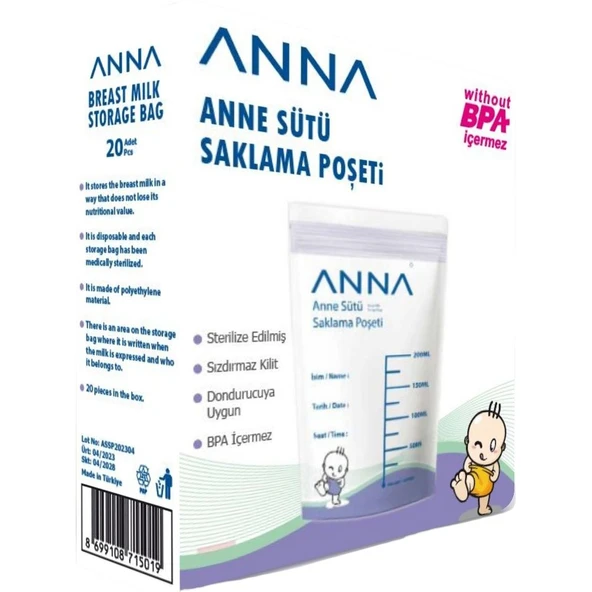 Anna Anne Sütü Saklama Poşeti 20 Adet Hijyenik ve Taşınabilir Özellikleriyle Emziren Anneler İçin ürün görseli