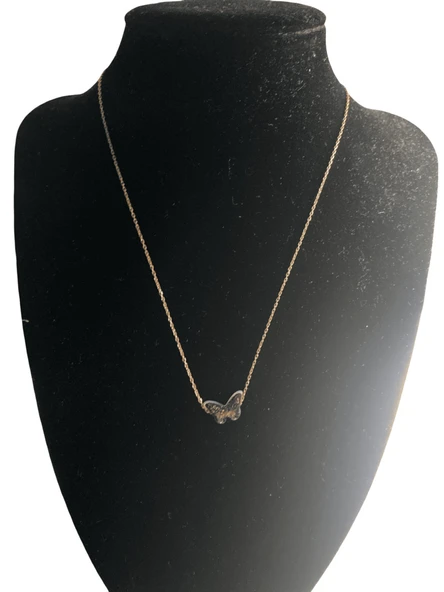 925 Ayar İthal Gümüş Zirkon Taşlı Rose - Gold Renk Kelebek Model Kolye Anlamlı ve Şık Tasarım - Resim 2