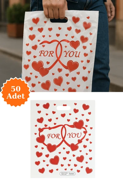 Güçlendirilmiş El Geçmeli Takviyeli Mağaza Poşeti Elit For You Kalp Baskı No 5 47x57,5 cm 50 Adet ürün görseli 1