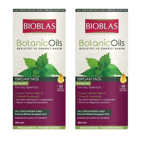 Bioblas Botanic Oils Isırgan Yağlı Şampuan 360 ml x 2 Adet ürün görseli 1