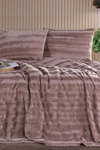ZEBRACASA Cozy Çift Kişilik Pudra Battaniye Takımı - Resim 3