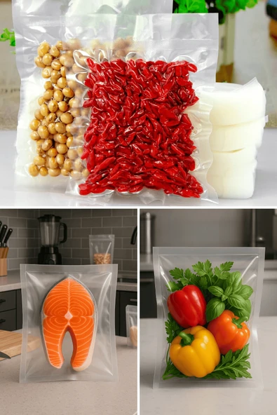 Endüstriyel Vakum Poşet Torba Et Tavuk Peynir Gıdayla Temasa Uygun 155 Mikron Düz 35x22,5 cm 50 Adet - Resim 4