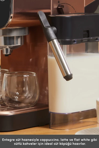 Karaca Mycaffee Barista S20 Entegre Süt Hazneli Otomatik Espresso ve Latte Makinesi Copper - Resim 6