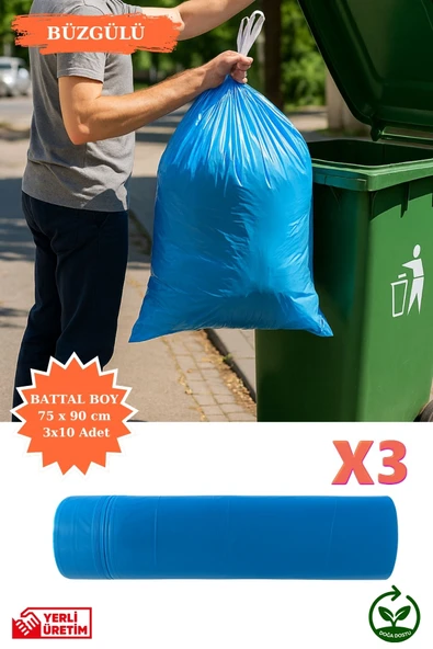 Premium Büzgülü Battal Boy Çöp Poşeti 75x90 cm 3x10 Adet Ev Mutfak İş Ofis Avantajlı Ekonomik Paket ürün görseli 1