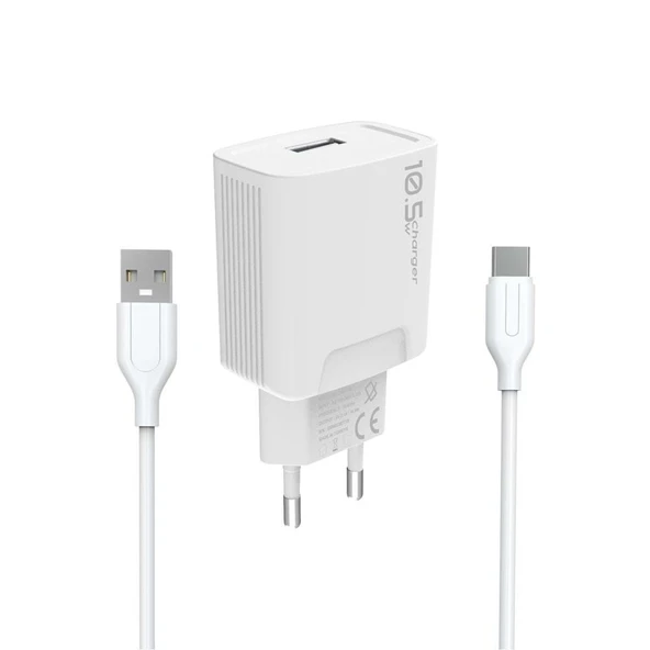 PDAteknoloji 10.5W Şarj Adaptörü + Type-c Kablo Beyaz KDR-20T(Yerli Üretim) ürün görseli 1