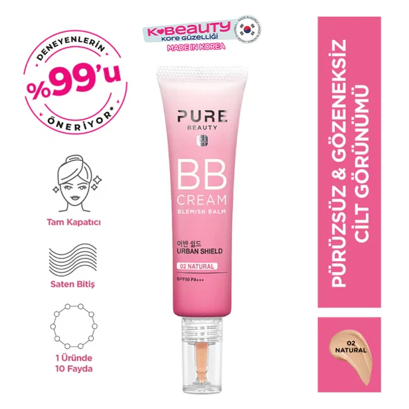 Pure Beauty, BB Krem, Spf50, Pa+++, Natural - 30 ml, 2'li Set - Resim 2
