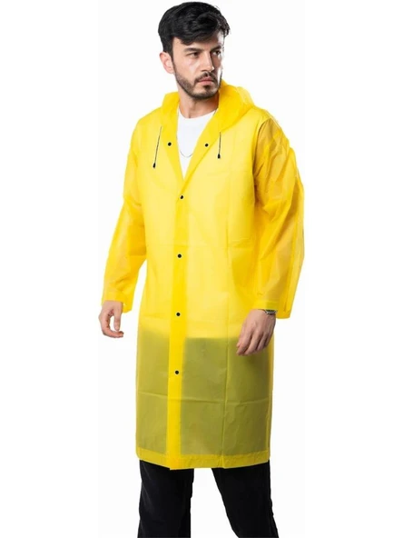 Kadın Erkek Yağmurluk Kapüşonlu Çıtçıtlı Eva Yağmurluk RÜZGARLIK SARI - Resim 2