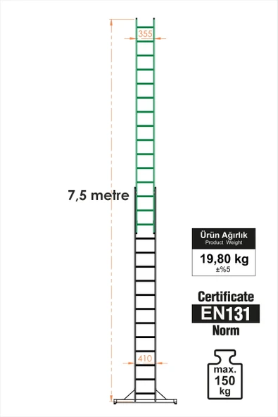 En Uzun Büyük 4x2m. Açılıp Kapanan A Tipi Sürgülü Kullanılabilen Ev Ofis İnşaat Yangın Merdiveni - Resim 3