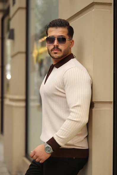 Erkek Kol Ve Yaka Detaylı Uzun Kollu Triko - Resim 2