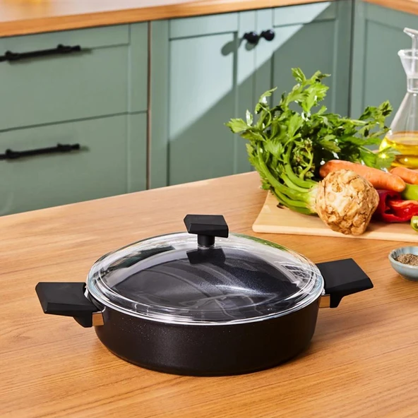 KARACA SWISS CRYSTAL 30 CM KARNIYARIK TENCERE BLACK - Resim 5