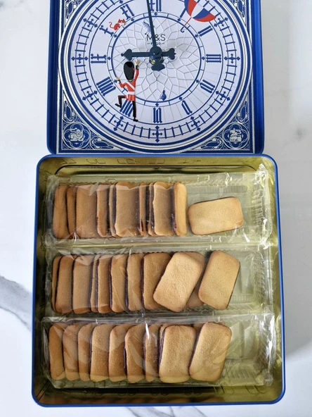 M&S London Portakal Jaffa Bitter Çikolatalı Bisküvi/Kek ile Teneke Çalışan Teneke Saat Kutusu 375 g - Resim 6