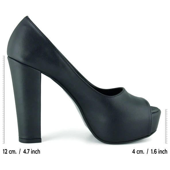 Erkan Saçmacı Carolina Siyah Vegan Önü Açık Yuvarlak Burun Kalın Platform Topuklu Abiye Ayakkabı - Resim 2