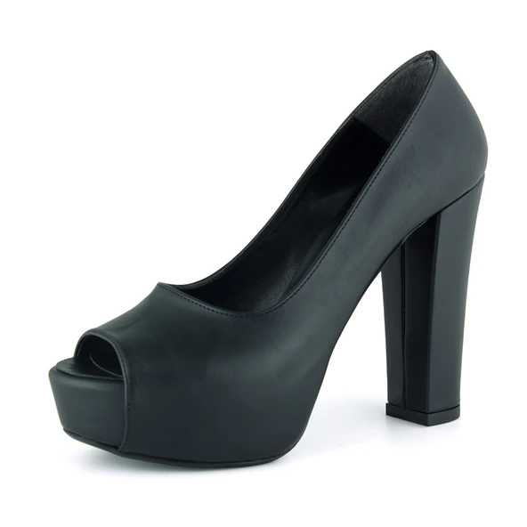 Erkan Saçmacı Carolina Siyah Vegan Önü Açık Yuvarlak Burun Kalın Platform Topuklu Abiye Ayakkabı - Resim 4