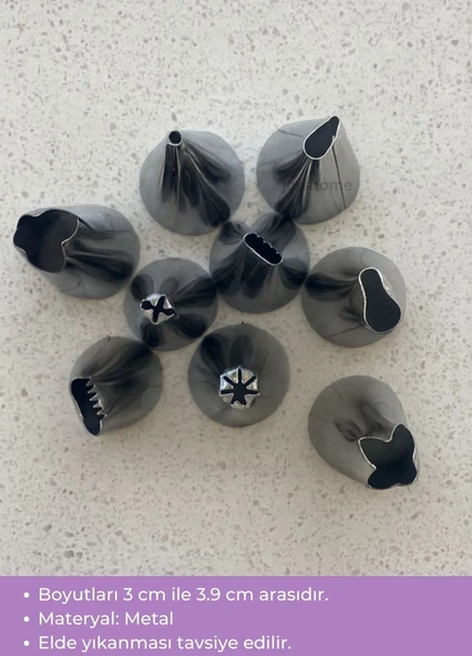 Orta Boy 9’lu Metal Krema Duy Seti – Pasta Duyu Cupcake ve Kurabiye Krema Duyu Süsleme - Resim 2