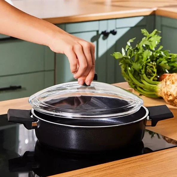 KARACA SWISS CRYSTAL 30 CM KARNIYARIK TENCERE BLACK - Resim 4