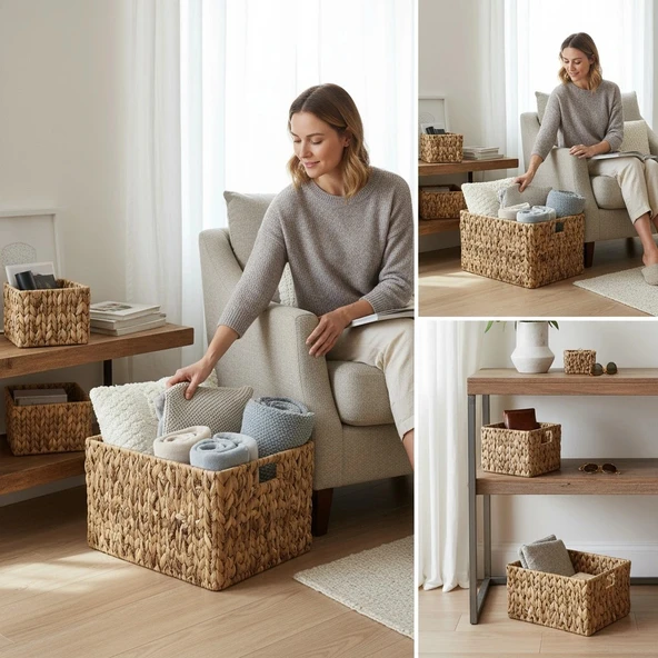 MyBru Çok Amaçlı 3'lü Hasır Sepet - Resim 2