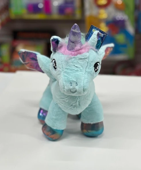Oyuncak Peluş Kanatlı Unicorn Tek Boynuzlu At Mint Su Yeşili 30 CM - Resim 3