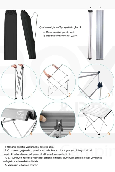 Box&Box Alüminyum, Katlanabilir Kamp ve Piknik Masası, Omuz Askılı Taşıma Çantasıyla, Small, Gri - Resim 4