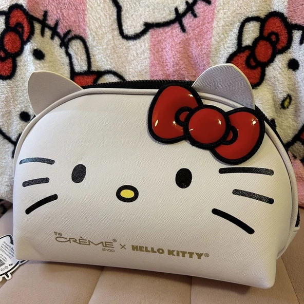 Hello Kitty Büyük Boy Beyaz Kawaii Sevimli Limited Edition Makyaj Çantası - Resim 4