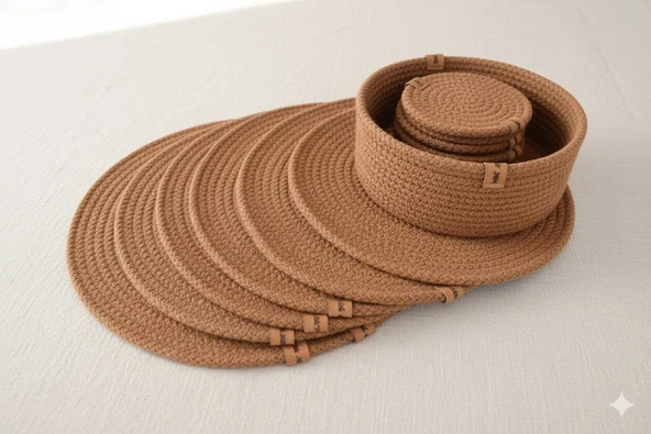 13 PARÇA AMERİCAN SERVİS SUPLA SETİ ALTINKAHVE RUNNER EKMEK SEPETİ ürün görseli 1