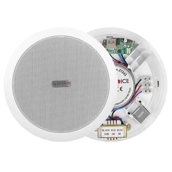 Magicvoice TPI-351 6 İnç 16 Cm Hat Trafolu Alçıpan Asma Tavan Tipi Hoparlör Mağaza Kolon 6W RMS MP3 Usb Uyumlu Beyaz ürün görseli 1