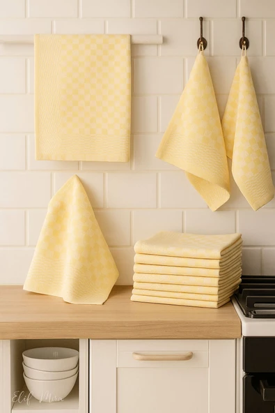 Kare Desenli Mutfak Kurulama Bezi Seti 10’lu 50x70 cm CasaLine - Resim 6