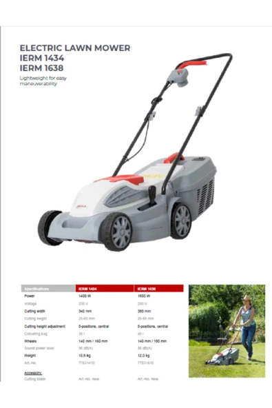 ELEKTİKLİ ÇİM BİÇME MAKİNASI 1400W BAKIR SARGILI 34 CM - Resim 3