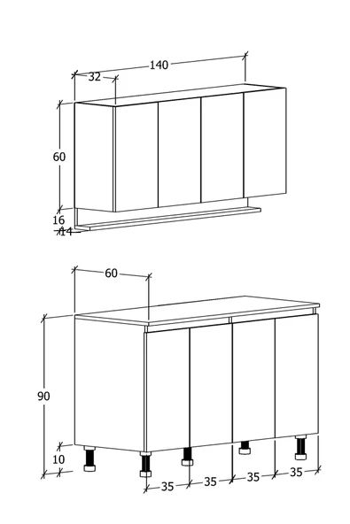 140 cm Venda Mutfak Dolabı, Mini Mutfak Dolabı, Çok Amaçlı Dolap - Resim 6