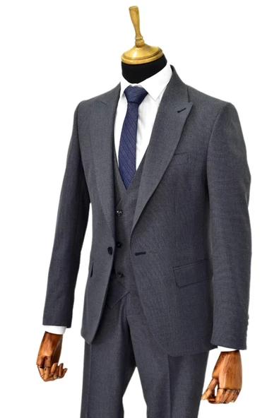 Erkek Silim Fit Yelekli Çift Yırtmaçlı Takım Elbise BGL-ST04737 - Resim 4