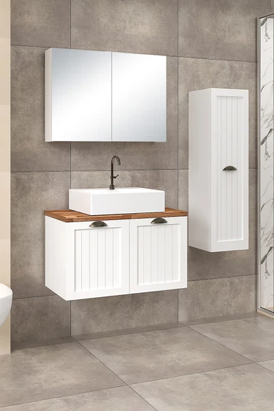 %100 MDF - 80 cm Aren Banyo Dolabı + 30 cm Aren Boy Dolabı - Resim 2