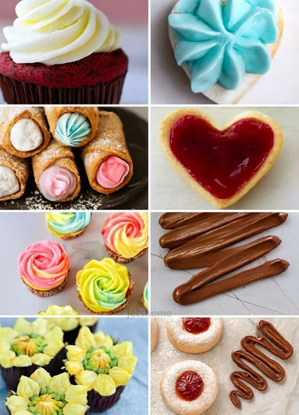 Orta Boy 9’lu Metal Krema Duy Seti – Pasta Duyu Cupcake ve Kurabiye Krema Duyu Süsleme - Resim 3