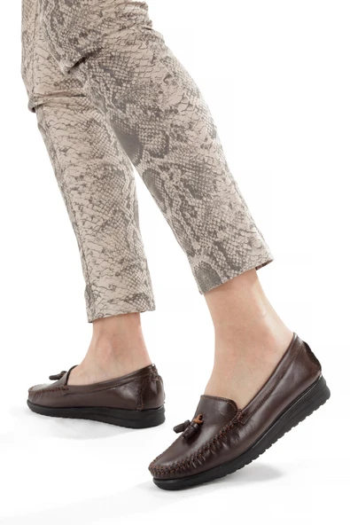 Artı-Artı014-BB-0051  Hakiki Deri Günlük Ortopedik Kadın Kahverengi Babet Ayakkabı ürün görseli