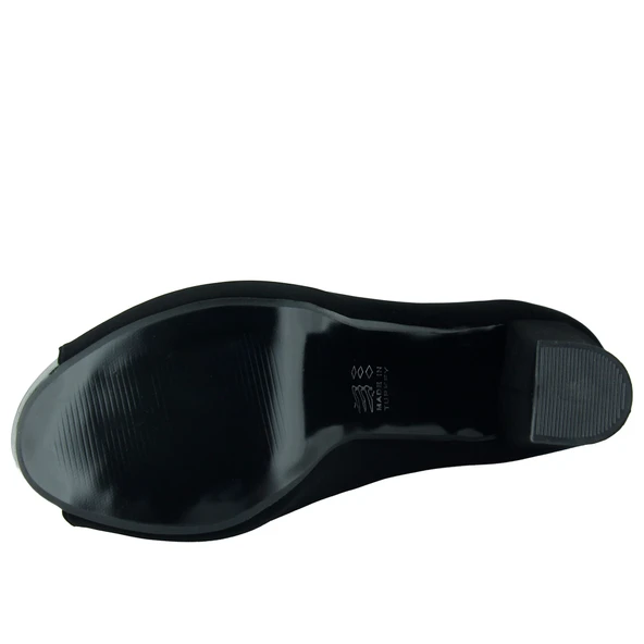 Erkan Saçmacı Carolina Siyah Süet Önü Açık Yuvarlak Burun Kalın Platform Topuklu Abiye Ayakkabı - Resim 6