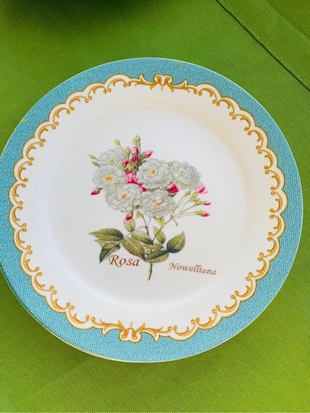 Londra'dan Vintage Bone China Kemik Porselen Çiçek Desenli 4 Kişilik Çok Renkli Pasta Tabakları ve Sunum Standı Seti - Resim 6