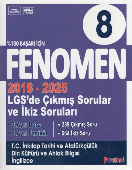 Fenomen 8. Sınıf Çıkmış Sorular ve İkiz sorular İnkılap Tarihi+Din Kültürü+İngilizce (2018-2025) - Resim 2