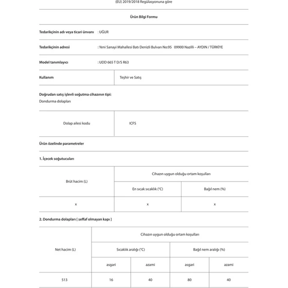 Uğur Udd 665 T D/s R63 C Enerji Sınıfı 513 lt Statik Yatay Derin Dondurucu - Resim 3