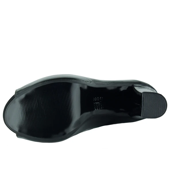 Erkan Saçmacı Carolina Siyah Rugan Önü Açık Yuvarlak Burun Kalın Platform Topuklu Abiye Ayakkabı - Resim 6