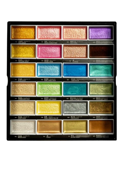 Kuretake Gansai Tambi Metalik Yaldız Tablet Sulu Boya Seti 24 Renk Set MC20/24V/NW3 - Resim 3