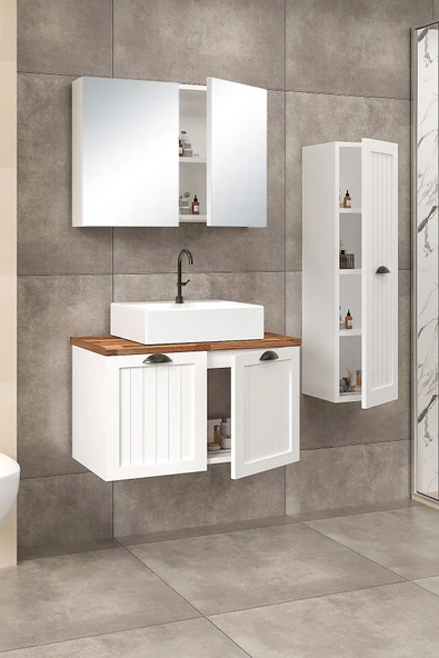 %100 MDF - 80 cm Aren Banyo Dolabı + 30 cm Aren Boy Dolabı - Resim 3