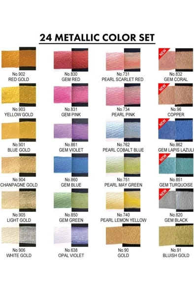 Kuretake Gansai Tambi Metalik Yaldız Tablet Sulu Boya Seti 24 Renk Set MC20/24V/NW2A - Resim 4