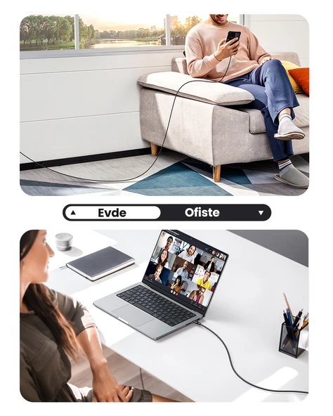 UGREEN USB-C 60W 3A QC PD Hızlı Şarj Kablosu, 0,5 Metre, Siyah, 50996 - Resim 8