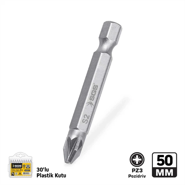 SGS POZİDRİV UÇLU BİTS S2 PZ3*50MM*30X SGS3949 ürün görseli