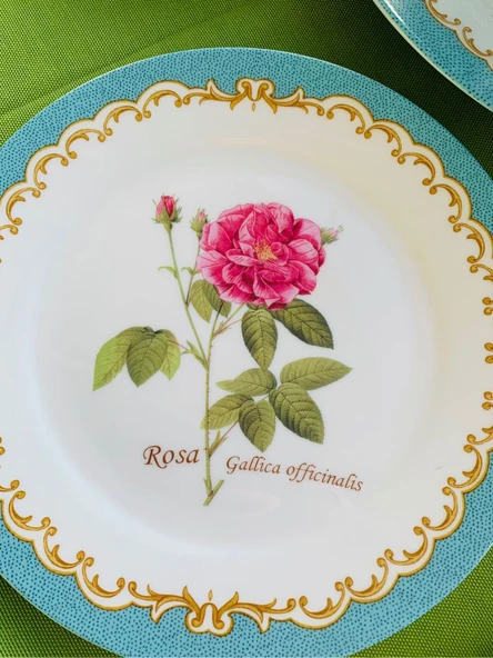 Londra'dan Vintage Bone China Kemik Porselen Çiçek Desenli 4 Kişilik Çok Renkli Pasta Tabakları ve Sunum Standı Seti - Resim 4