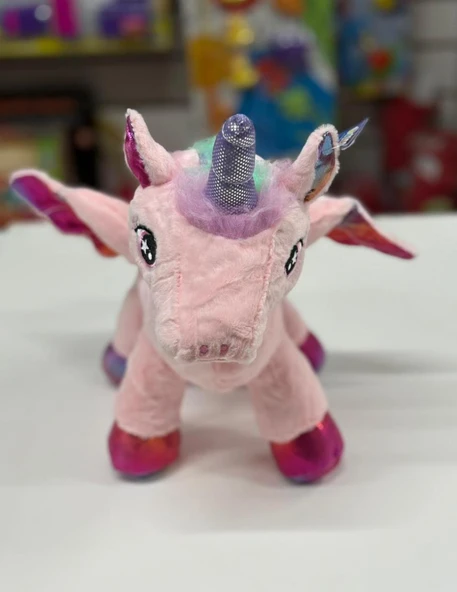 Oyuncak Peluş Kanatlı Unicorn Tek Boynuzlu At Pudra Pembe 30 CM - Resim 2