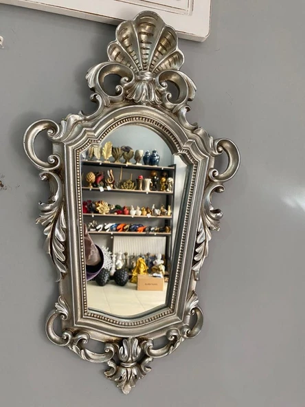Dekoratif Ayna Duvar Aynası Gümüş Otantik - Resim 3