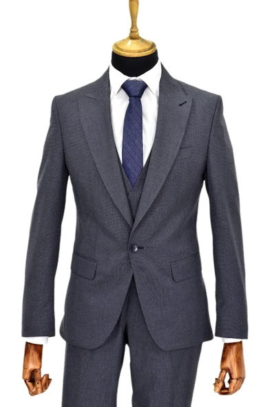 Erkek Silim Fit Yelekli Çift Yırtmaçlı Takım Elbise BGL-ST04737 - Resim 2