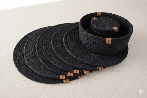 13 PARÇA AMERİCAN SERVİS SUPLA SETİ SİYAH RUNNER EKMEK SEPETİ ürün görseli 1